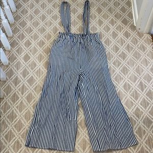 Forever 21 Blue/White Wide Leg Overall Pant